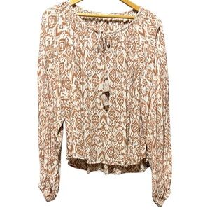 Dex Geometric Pattern Blouse in Orange and White